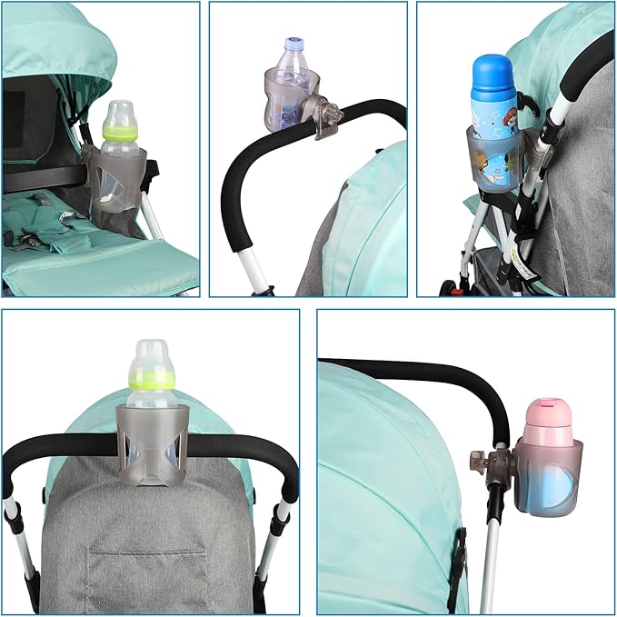 Accmor Universal Cup Holder, Stroller Cup Holder, 360° Rotatable Large Caliber Designed Bottle Holder for Stroller, Bike, Wheelchair, Walker, Scooter, Transparent Grey-BubblyBeeBaby