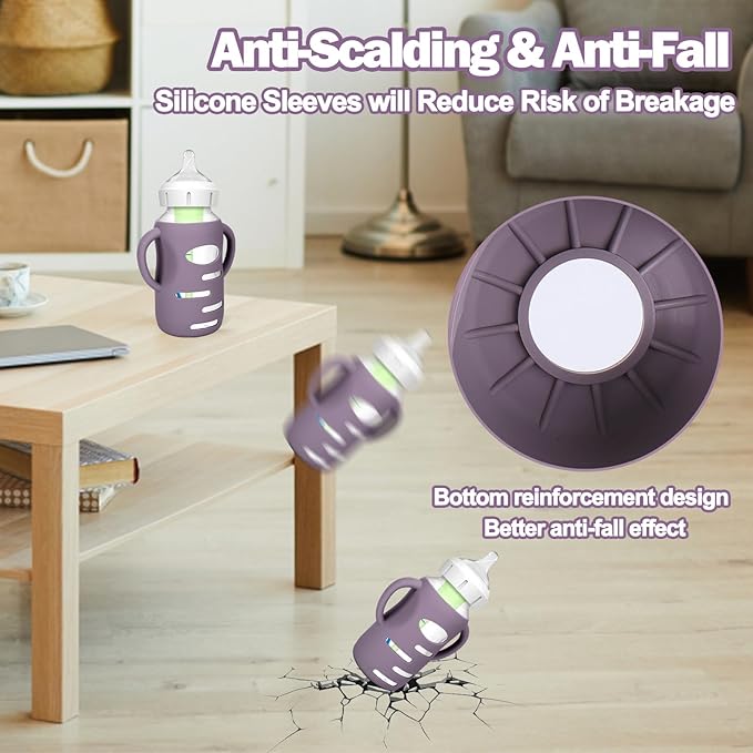 BUSOHA 3 Pack Silicone Sleeves for Dr. Brown's Glass Baby Bottles - Drop Protection Baby Bottle Sleeves Compatible with Dr. Brown's Newborn Glass Bottles with Silicone Handles,9oz-BubblyBeeBaby