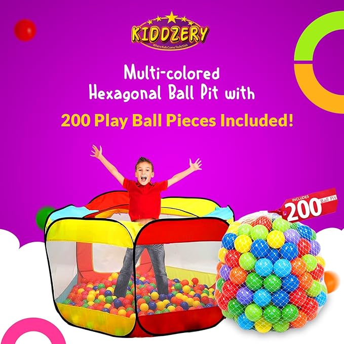 Kids Ball Pit Pop Up Large Tent for Toddlers - Indoor & Outdoor Gift Toys for Infants Girls & Boys, Baby Playpen with Zippered Storage Bag, 200 BallPit Balls Included-BubblyBeeBaby