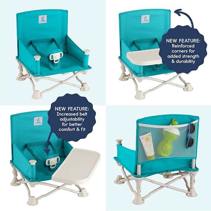 Hiccapop OmniBoost Travel Booster Seat with Tray for Baby | Folding Portable Baby Booster Seat for Dining Table, Camping, Beach, Grandma’s | Tip-Free Design Straps to Kitchen Chairs - Booster Chair-BubblyBeeBaby