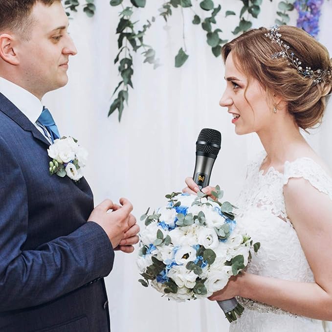 HOTEC UHF Wireless Dual Handheld Microphones with Rechargeable 1/4” Output Mini Portable Receiver for Live Performance Over PA, Mixer, Speaker (H-U26C)-BubblyBeeBaby