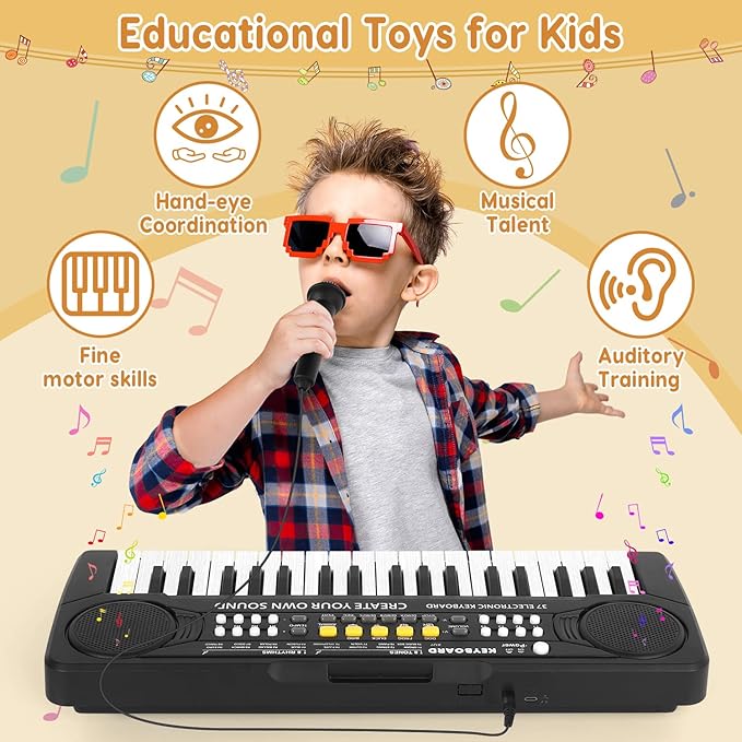 Kid Keyboard Piano - 37 Keys Piano Toys for Kids Beginners Electronic Pianos with Microphone Educational Musical Toy for 3 4 5 6 7 8 Year Old Boys Girls Gift-BubblyBeeBaby