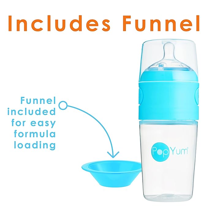 PopYum 9 oz Blue Anti-Colic Formula Making/Mixing/Dispenser Baby Bottles, 3-Pack with #2 Medium Flow Nipples, 260 ml, BPA-Free, Natural Latch-BubblyBeeBaby