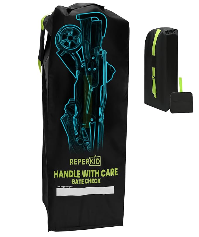 reperkid Umbrella Stroller Bag for Airplane Travel, Black and Green, 47" H x 15" W x 12" D, Fits Most Single and Double Umbrella Strollers – Premium Waterproof Cover, Adjustable Shoulder Strap-BubblyBeeBaby