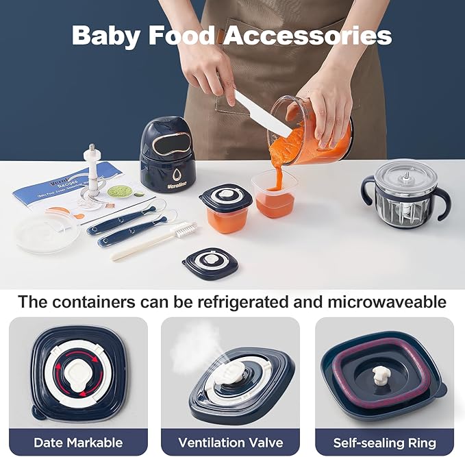 Baby Food Maker, 10-in-1 Baby Food Processor Set with 2 Glass Bowls (600ml+300ml), Baby Food Blender for Baby Puree, Fruit, Meat, Vegatable, Baby Food Storage Containers, Baby Essentials-BubblyBeeBaby