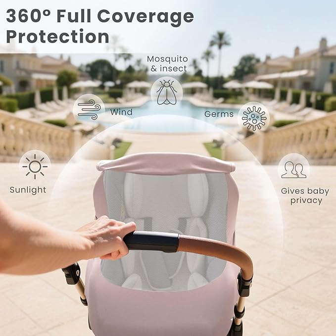 Konssy Baby Car Seat Cover with Breathable Mesh Window, Stretchy Windproof and Sunshade Canopy for Infant Car Seats, Boys and Girls-BubblyBeeBaby