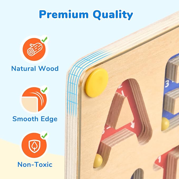 JoyCat Magnetic Letter Tracing Board, Wooden Alphabet Tracing Board for Toddlers ABC Magnets Letter Writing Practice, Magnetic Maze Preschool Learning Educational Toys for Kids 3-5-BubblyBeeBaby