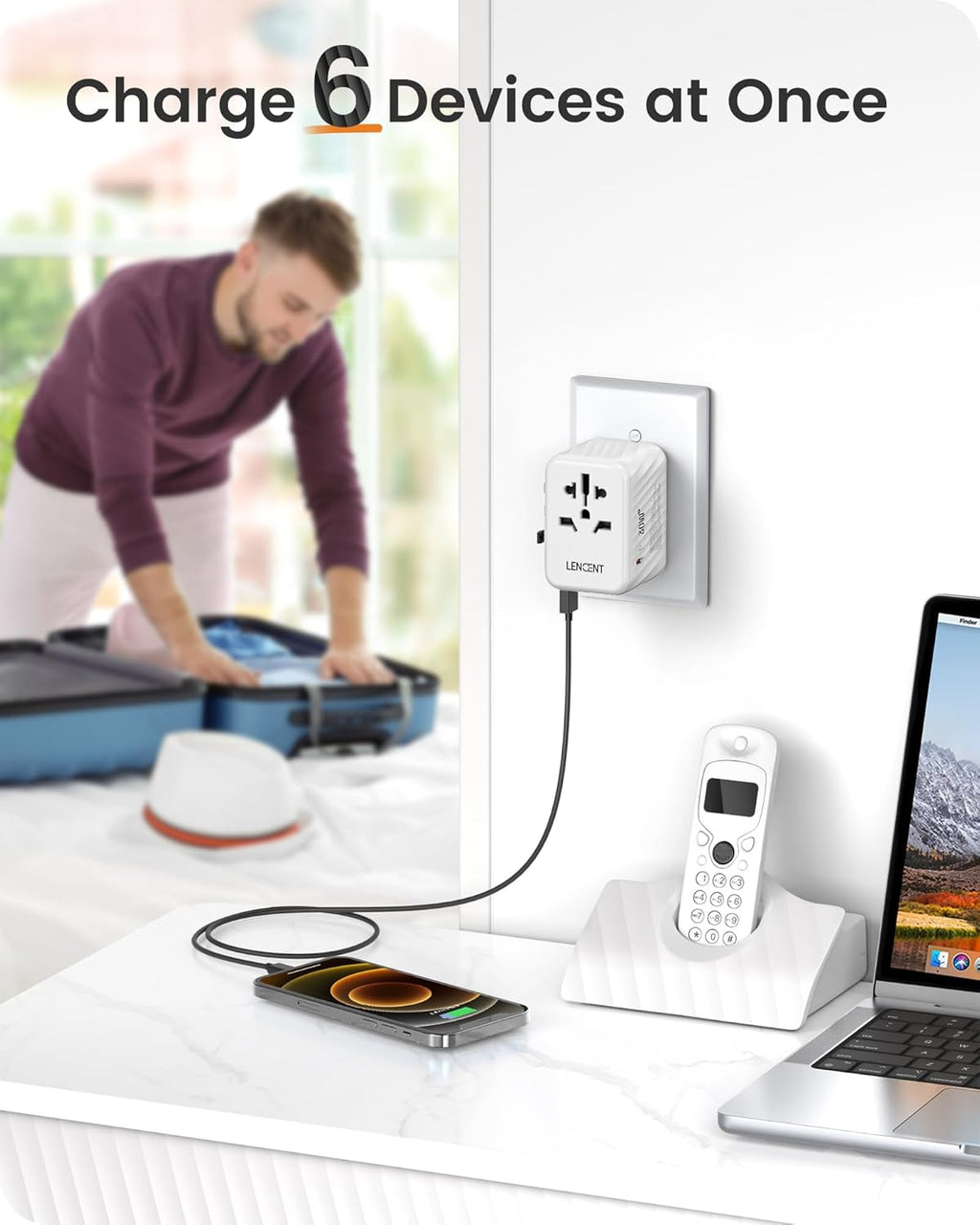 LENCENT Universal Travel Power Adapter, 30W International Wall Charger with 3 USB C 2 USB A Fast Charging, Worldwide Plug Adaptor Travel Essentials for US to EU UK Ireland Australia Type C/G/A/I White