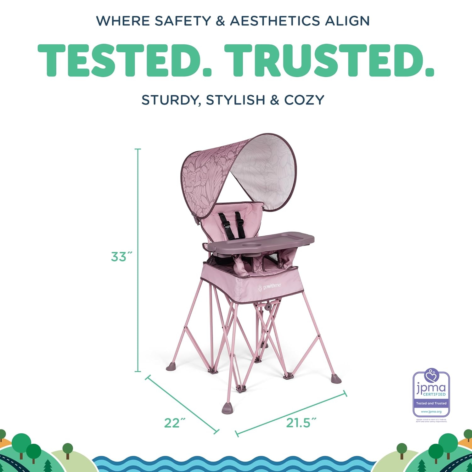 Baby Delight Go with Me Uplift Deluxe Portable High Chair | Travel High Chair | Sun Canopy | Indoor and Outdoor | Canyon Rose