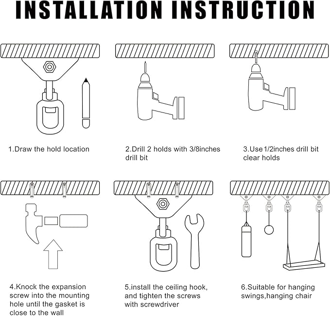 Heavy Duty Swing Hangers for Wooden Sets 2000 LB Capacity Hammock Hanger 360 Swivel Stainless Steel Swing Hardware Accessories 2 Packs for Porch Playground Yoga Heavy Bag-BubblyBeeBaby