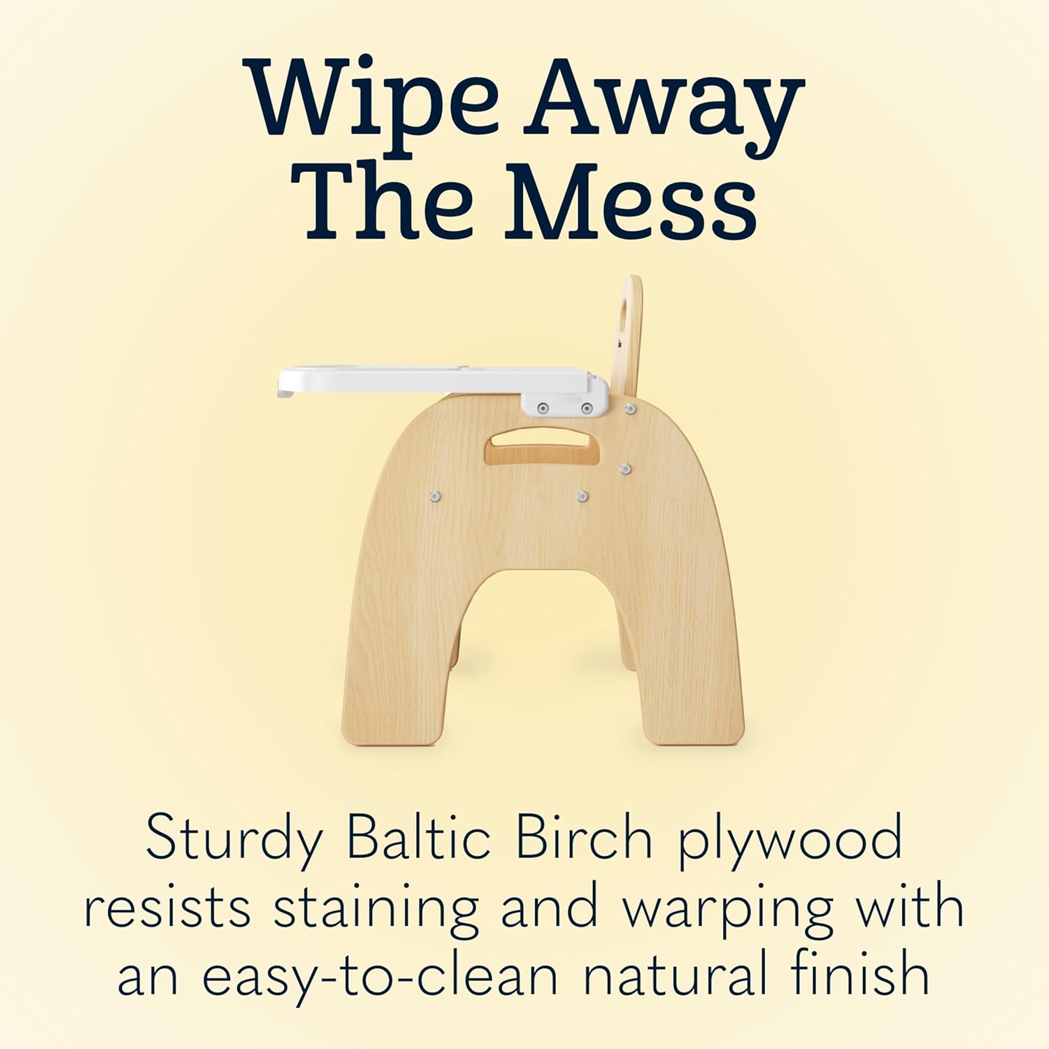 Foundations Easy Serve 13" Wood Feeding Chair for Toddlers, Adjustable Harness, Removable Dishwasher Safe Tray, “No Tip” Base, Baltic Birch Plywood