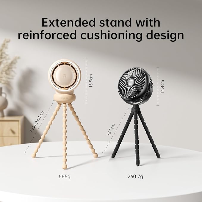 JISULIFE Stroller Fan Baby Large, Safe Bladeless for Crib, Desk, 4000mAh Battery Rechargeable Portable Cooling Fan with Air Turbo Tech, Night Light, Food-Grade Gift for Mom/Dad/Friend - Brown-BubblyBeeBaby