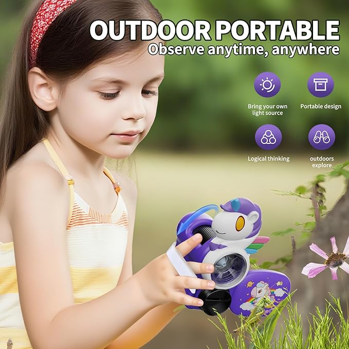 1600X Handheld Microscope for Kids 2" IPS Screen Kit Mini Pocket Digital Microscopes STEM Science with Slides Photo Video Rechargeable Portable Scope Gift for Ages 6-12 (Purple)-BubblyBeeBaby