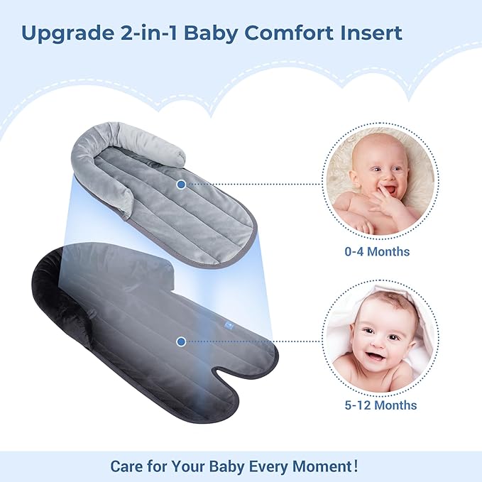 COOLBEBE New 2-in-1 Babybody Supports for Baby Newborn Infants - Extra Soft Stroller Cushion Pads Car Seat Insert, Seasons, Black-BubblyBeeBaby