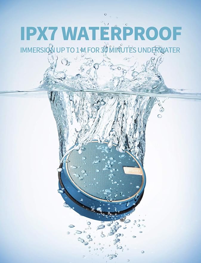 INSMY C12 IPX7 Waterproof Shower Bluetooth Speaker, Portable Small Speaker, Speakers Bluetooth Wireless Loud Clear Sound Support TF CSuard ction Cup for Outdoor Kayak Canoe Beach Gift (Navy)-BubblyBeeBaby