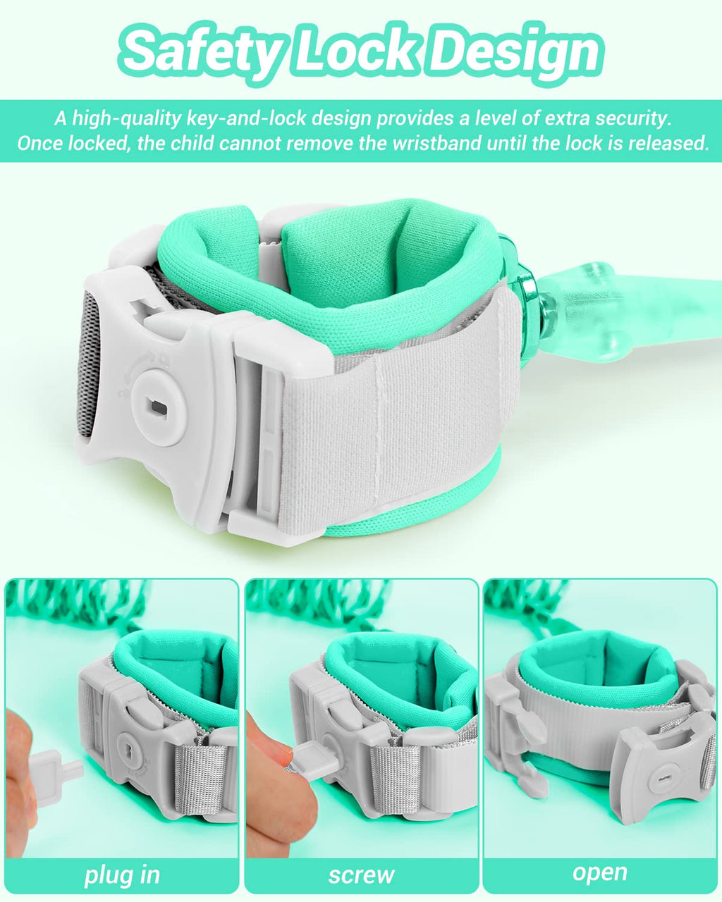 Dr.meter Anti Lost Wrist Link, 2 Pack Toddler Safety Leash with Key Lock, Reflective Child Walking Harness - Dual 8.2ft Length Kids Leash for Supermarket Mall Airport Park Zoo Crowded Places