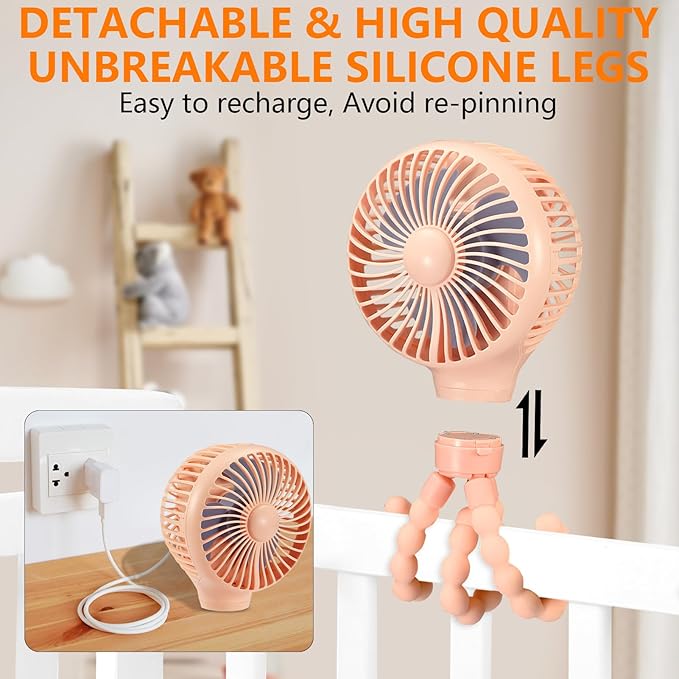 snawowo Mini Portable Baby stroller Fan, Auto Oscillating Battery Operated Personal Small Handheld Fan with Flexible Tripod, Rechargeable Clip On for Car Seat Crib Treadmill Travel Camping Pink-BubblyBeeBaby