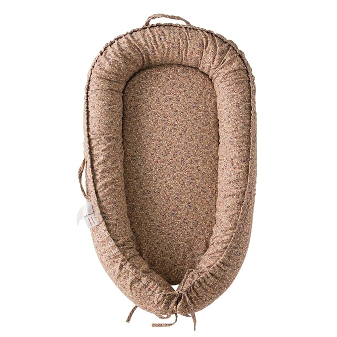 Infant Lounger, Baby Nest Cover for Baby Girls & Boys, Newborn Essentials for Baby 0-18+ Months, 100% Cotton Breathable (Brown Blossom_, Cotton_Muslin)-BubblyBeeBaby