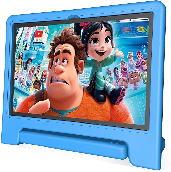 JREN Tablet for Kids｜10 Inch Kids Tablet Android 14｜Octa-core｜64GB｜WiFi ｜Bluetooth｜Parental Control｜Children Content｜Children Toddler Blue-BubblyBeeBaby