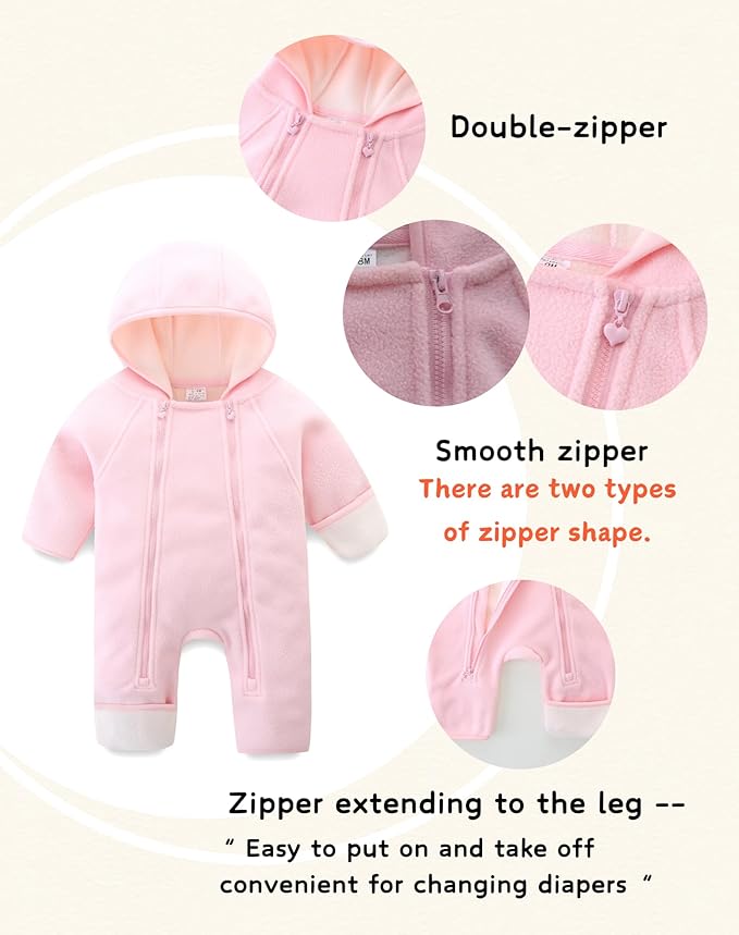 Newborn Baby Fleece Jumpsuit Girls Boys Winter Hooded Coverall Romper Cute Baby Snowsuit Clothes-BubblyBeeBaby