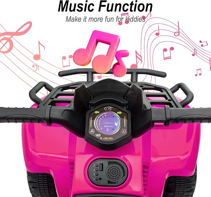 Kids ATV 4 Wheeler, 6V Ride-On Toy for Toddlers Boys & Girls with Music, Forward & Reverse - Rose Pink-BubblyBeeBaby