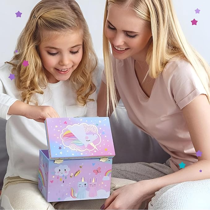 Jewelkeeper Unicorn Musical Jewelry Box for Girls - Cotton Candy Unicorn Design Music Box with 2 Pullout Drawers to Store Earrings, Necklace and Bracelets, Plays The Beautiful Dreamer Tune-BubblyBeeBaby
