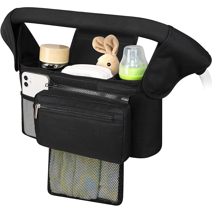 Accmor Universal Stroller Organizer with Insulated Cup Holder Detachable Phone Bag and Shoulder Strap,Stroller Bag Caddy Organizer Fits for Uppababy, Baby Jogger, Britax Strollers-BubblyBeeBaby