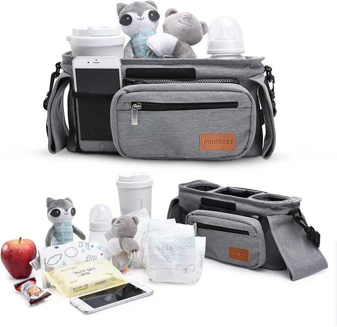 Momcozy Universal Stroller Organizer with Insulated Cup Holder Detachable Phone Bag & Shoulder Strap, Fits for Stroller like Uppababy, Baby Jogger, Britax, BOB, Umbrella and Pet Stroller-BubblyBeeBaby