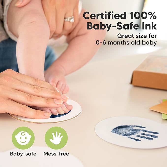 2-Pack Round Inkless Baby Hand and Footprint Kit - Mess Free Ink Pad for Newborn Keepsake, Dog Nose & Paw Print Kit, Clean Touch Ink Pad for Baby Hand & Footprints, Ideal New Mom Gifts (Navy)-BubblyBeeBaby