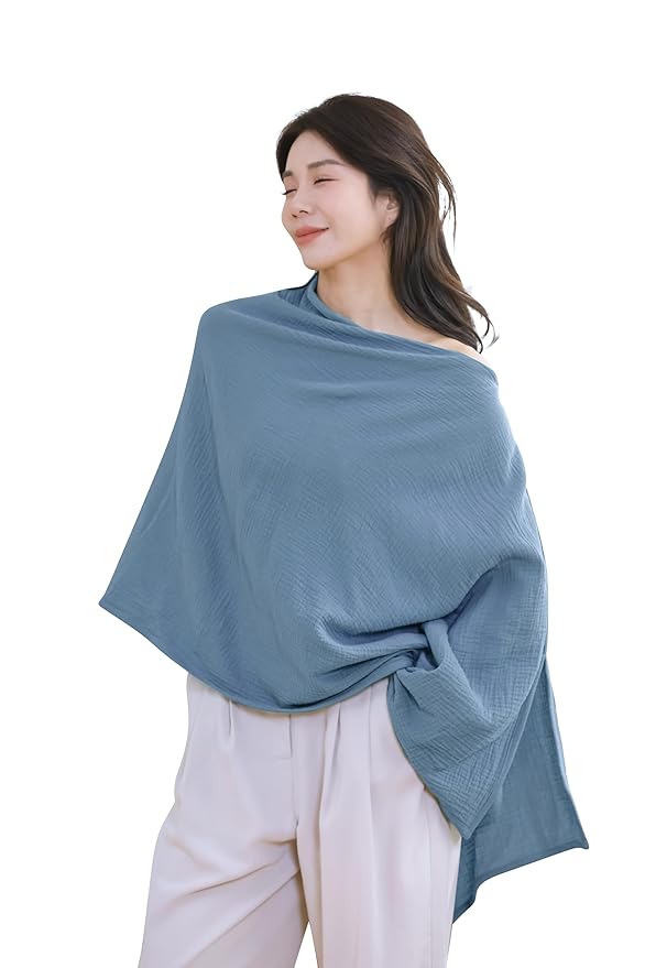 2-Pack Nursing Covers for Breastfeeding, 100% Organic Cotton Muslin Breastfeeding Cover, Multi-Use Nursing Scarf, Car Seat Canopy, Stroller Cover, Soft Breathable Baby Blanket Grey-BubblyBeeBaby
