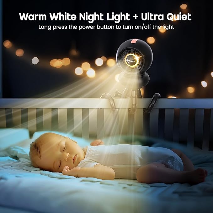 Stroller Fan, Battery Operated Baby Stroller Fans, 8000mAh Rechargeable Fans, 75° Auto Oscillation Portable Fan, 5-12H Runtime, 4 Speeds Wind, Detachable Base & LED Display-BubblyBeeBaby