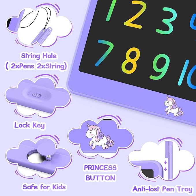 Hockvill LCD Writing Tablet for Kids 12 Inch, Kids Learning Toys Drawing Pad for Girls Boys, Unicorn Doodle Board for Toddlers 3 4 5 6 7 8 Year Old Travel Essentials, Christmas Birthday for Kids-BubblyBeeBaby