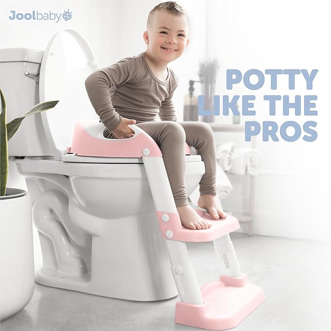 Jool Baby Potty Training Seat with 2 Step Ladder for Toddlers - Soft Cushioned Seat & Splash Guard, Adjustable Height (Pink)-BubblyBeeBaby