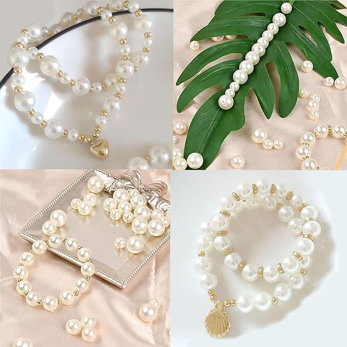 1000Pcs Pearl Beads for Bracelets Making, Pearl Beads for Jewelry Making for Adults, Silver Bracelet Beads DIY Kit, Silver Spacer Beads for Bracelets, Girls Friendship Bracelet Making Kit (Golden)-BubblyBeeBaby