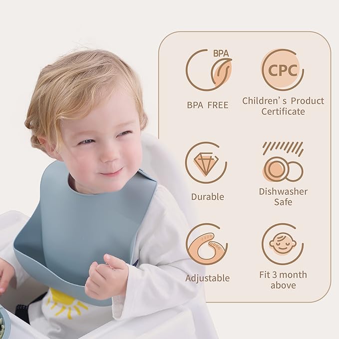 Moonkie Silicone Baby Bibs Set Of 2 | BPA Free Waterproof | Soft Flexible Adjustable Silicone Bibs for Babies & Toddlers(Dark Grey/Kodak)-BubblyBeeBaby