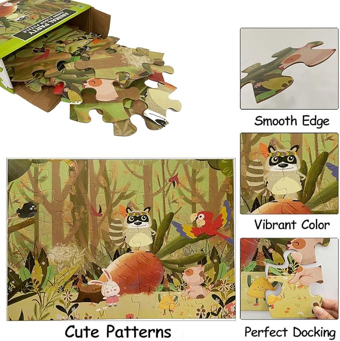 Jumbo Floor Puzzle for Kids, Large Jigsaw Puzzles 35 Piece for Kids Ages 3-5,Preschool Learning & Education Toys, Gifts for 4-8 Year Old Boys and Girls (Forest Animals 2)-BubblyBeeBaby