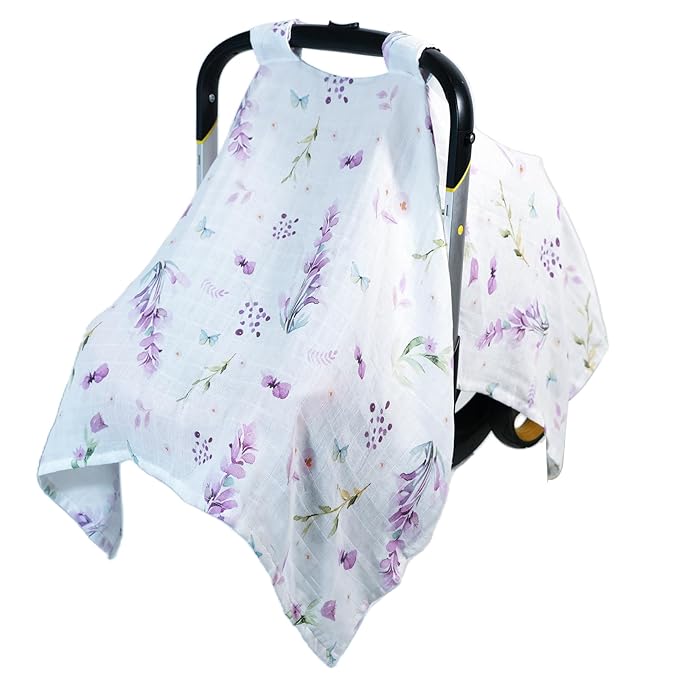 80S Muslin Car Seat Cover for Babies - Soft & Breathable Infant Carrier Canopy, Lightweight Sunshade for Summer, Universal Fit for Baby Boys & Girls-BubblyBeeBaby