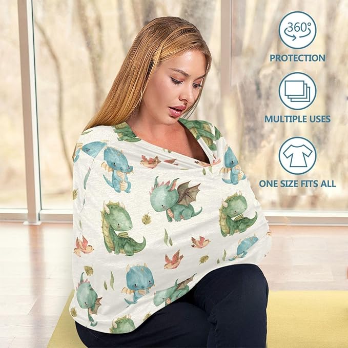 Kigai Cute Dragon Baby Car Seat Covers for Newborn, Breathable Nursing Cover for Breastfeeding Moms, Baby Stroller/Shopping Cart/Stretchy Carseat Cover for Boy & Girl-BubblyBeeBaby