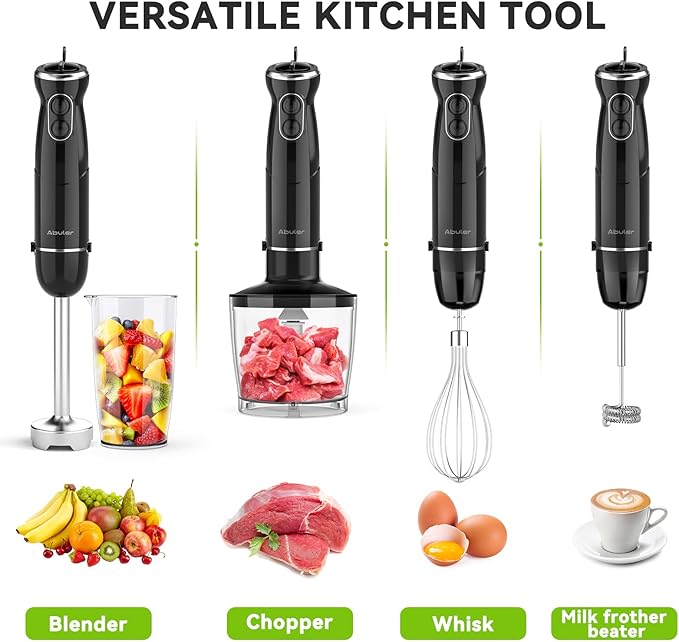 Immersion Blender Handheld Hand Blender, 1000W 5 in 1 Hand Mixer Stick, BPA-Free 12 Speed Handheld Blender 304 Stainless, Mixing Beaker, Chopper, Whisk, Milk Frother, Soup, Smoothies, Baby Food, Sauce-BubblyBeeBaby