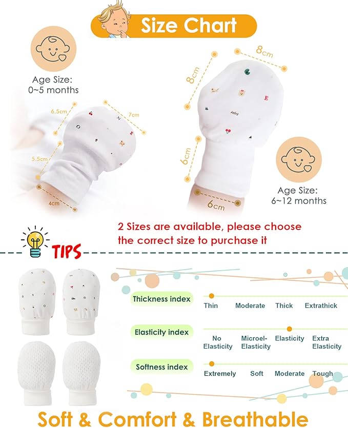 Baby Anti Scratch Mittens - No Scratch Mittens for Boys & Girls (6-12 Months) - 6 Pairs-BubblyBeeBaby