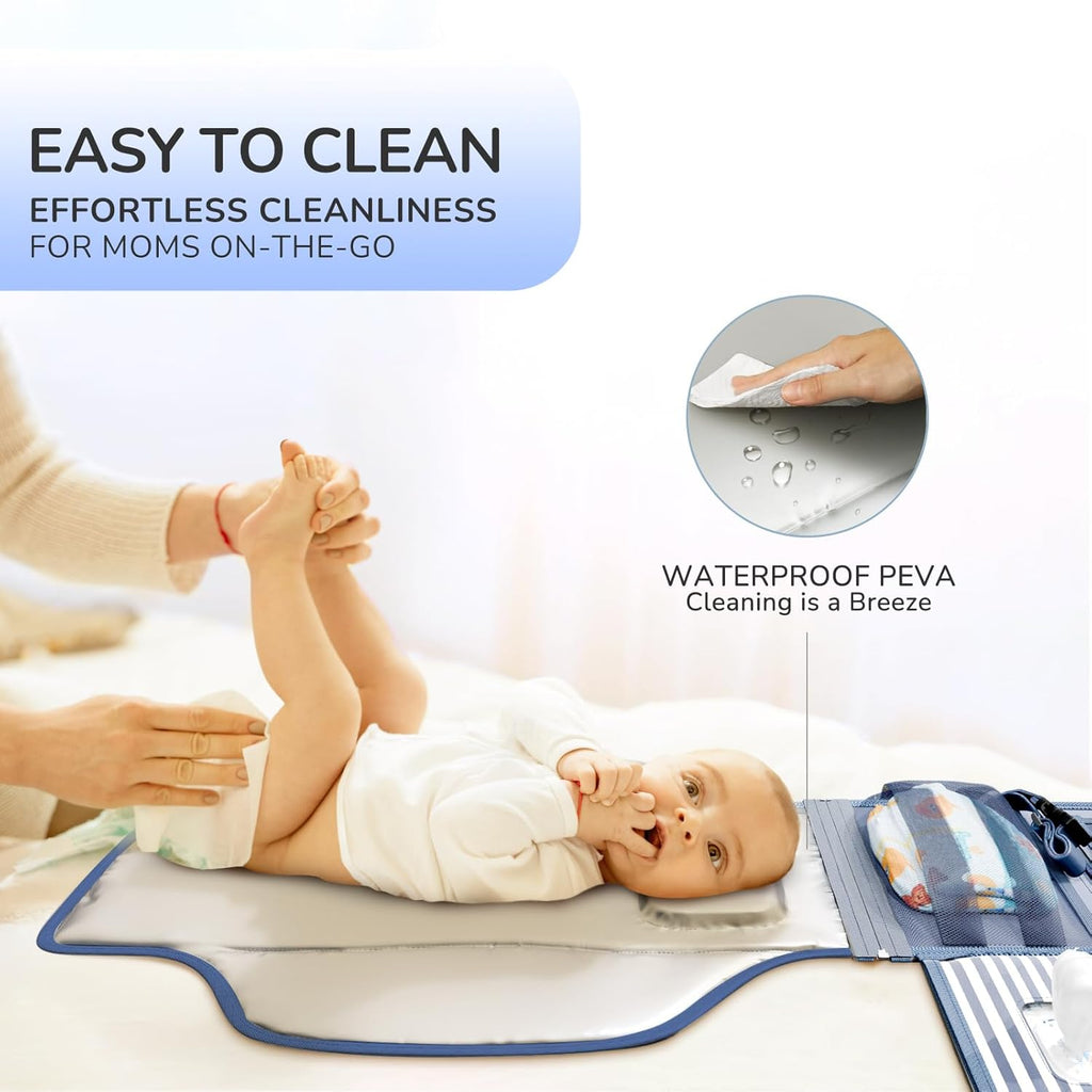 Portable Diaper Changing Pad for Baby, Detachable Travel Changing Pad with Baby Wipes Pocket, Gifts for Baby Shower, Newborn Girls and Boys (Navy)