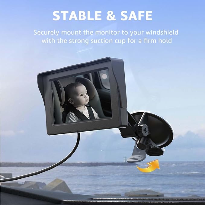 GROWNSY Baby Car Camera, HD Display Baby Car Mirror with Night Vision Feature, 4.3 inch Baby Car Camera with Monitor Wide Clear View, Backseat Camera Rear Facing to Observe Baby’s Every Move-BubblyBeeBaby