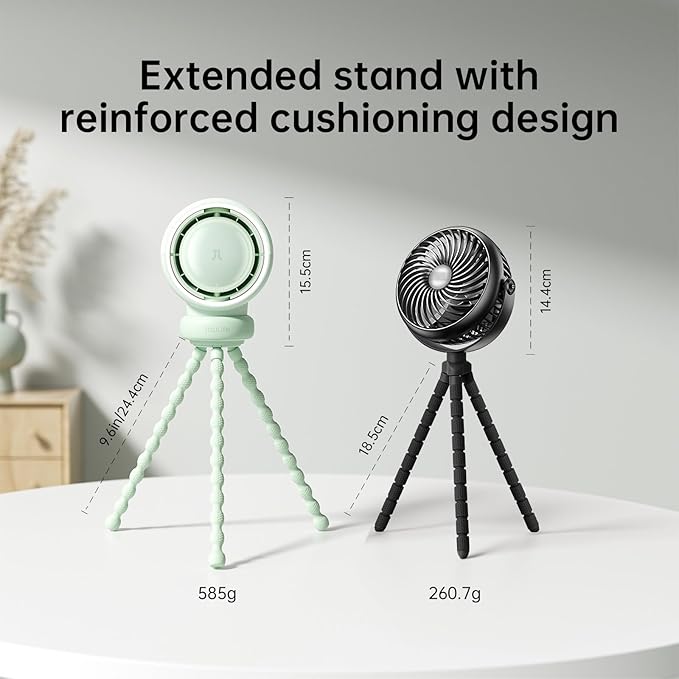 JISULIFE Stroller Fan Baby Large, Safe Bladeless for Crib, Desk, 4000mAh Battery Rechargeable Portable Cooling Fan with Air Turbo Tech, Night Light, Food-Grade Gift for Mom/Dad/Friend - Green-BubblyBeeBaby