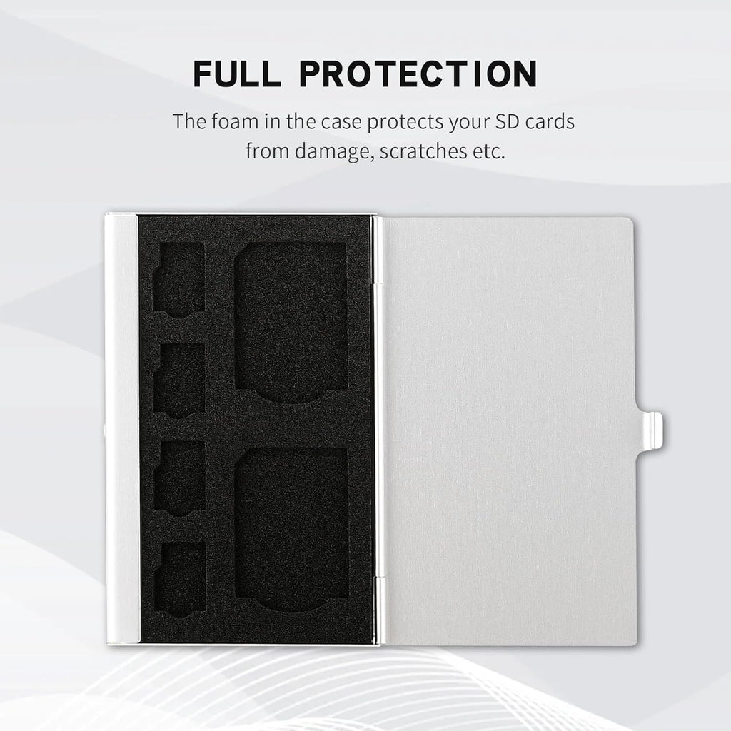 Aluminum SD Card Case, 6Slots Ultrathin SD Card Holder, Memory Card Storage Holder, Fit for 2 SD Card, 4 Micro SD Card, Silver