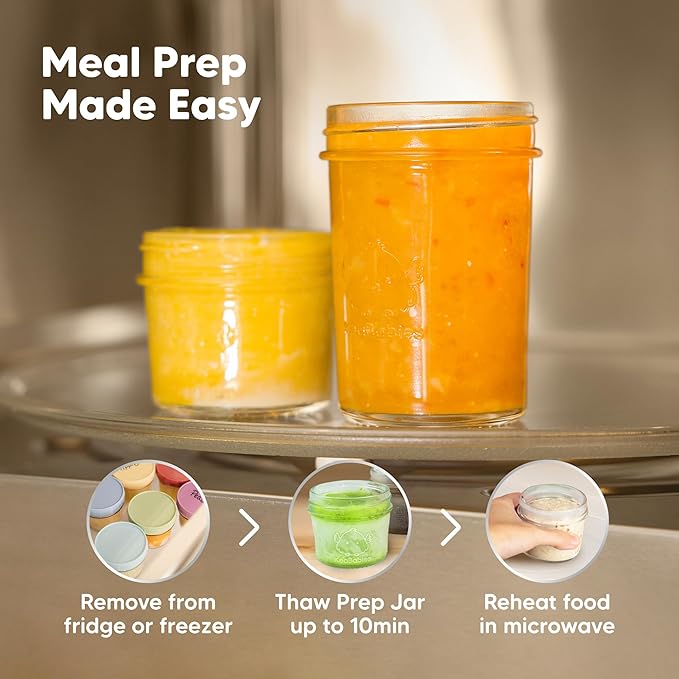 KeaBabies 4pk 8oz Glass Baby Food Containers with Lids - Leak-Proof, Microwavable Small Glass Jars, Baby Purees & Toddler Snack Storage Containers, BPA-Free, Dishwasher & Freezer Safe (Musk Dusk)-BubblyBeeBaby