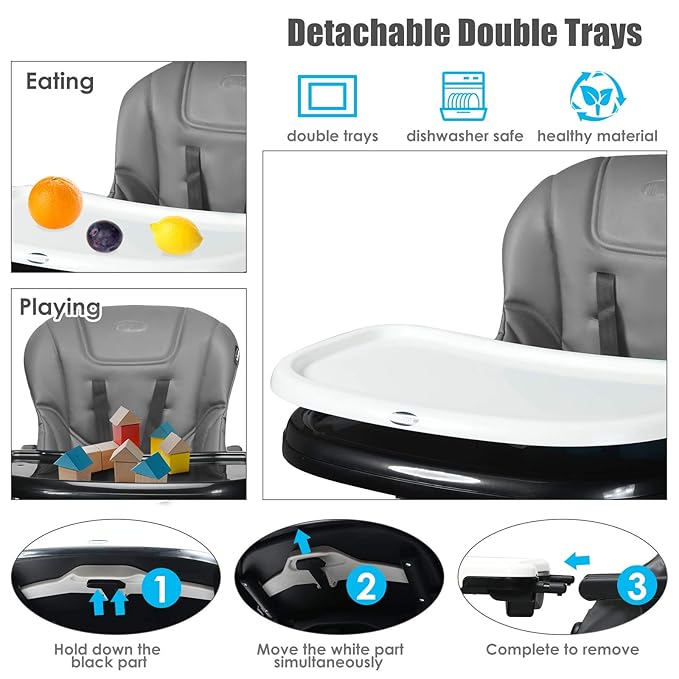 INFANS 4 in 1 High Chair–Booster Seat, Convertible Highchair w/Adjustable Height and Recline,Removable Tray,DetachableCushion, Installation-Free,Simple Fold for Baby, Infant& Toddler-BubblyBeeBaby