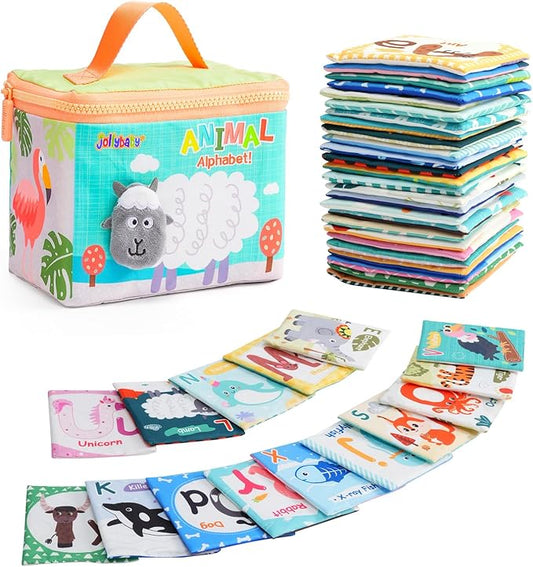 Jollybaby Soft High Contrast ABC Alphabet/Letters Flash Cards for Baby 0-3-6-9-12-18 Month, Reusable Cloth Fabric Curious Flashcards for 1 Years Old-BubblyBeeBaby