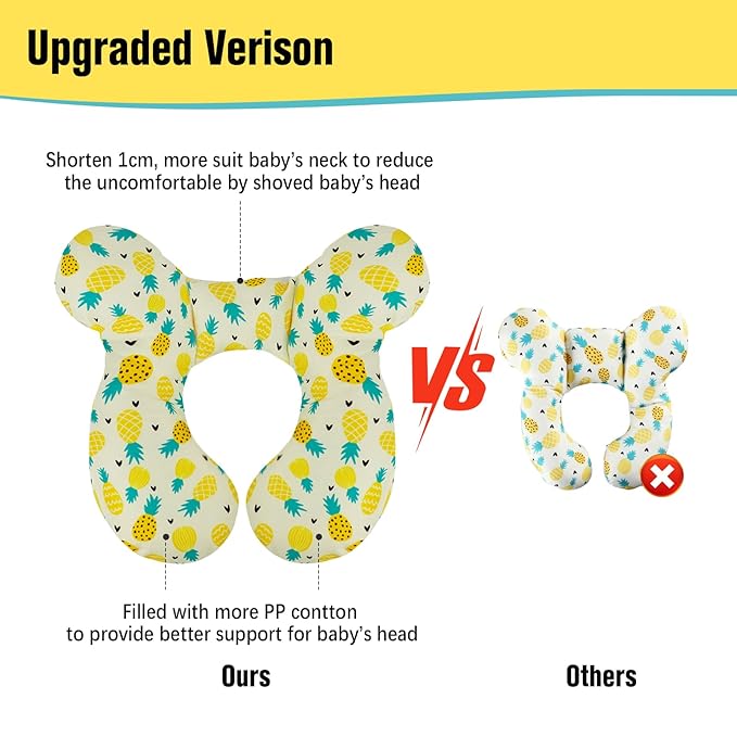 KAKIBLIN Baby Travel Pillow, Upgraded Baby Neck Pillows for Car Seat Toddler Head and Neck Support Pillow,Support Pillows for Car Seat, Pushchair,Travel (Pineapple)-BubblyBeeBaby