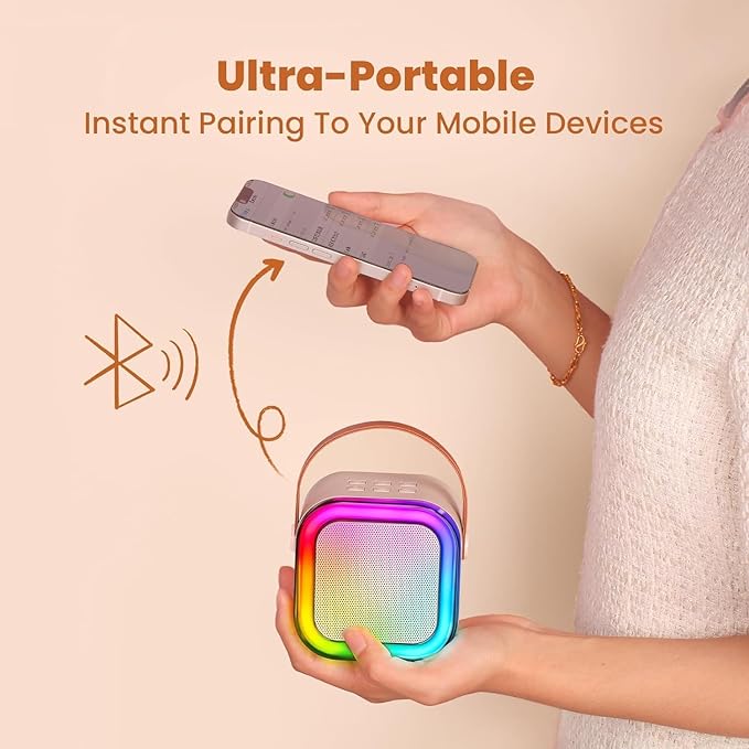 IROO Mini Karaoke Machine for Kids, 2025 TOP Toys Birthday Gifts Ideas for Girls Ages 4, 5, 6, 7, 8, 9, 10, 12+ Years Old, Portable MP3 Player with 2 Wireless Mics for Party-BubblyBeeBaby