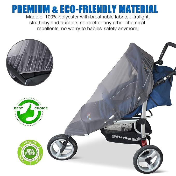 Mosquito Net for Stroller - Grey Sun Shade Protection Infant Stroller Mosquito Net and Car Seat - 2Pack Portable Bug Netting (Grey)-BubblyBeeBaby